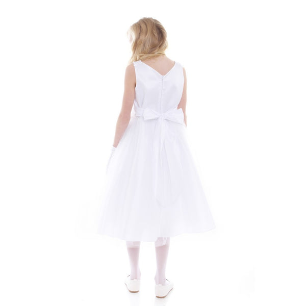 Petite Adele Little Girls White Satin Tulle Decorated Flower Girl Dress 2T-6 - SophiasStyle.com